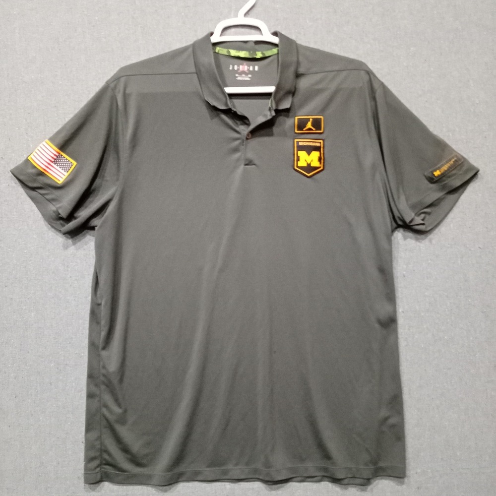 Jordan Michigan Wolverines Mens XXL Polo Shirt Green Military Applique Jumpman